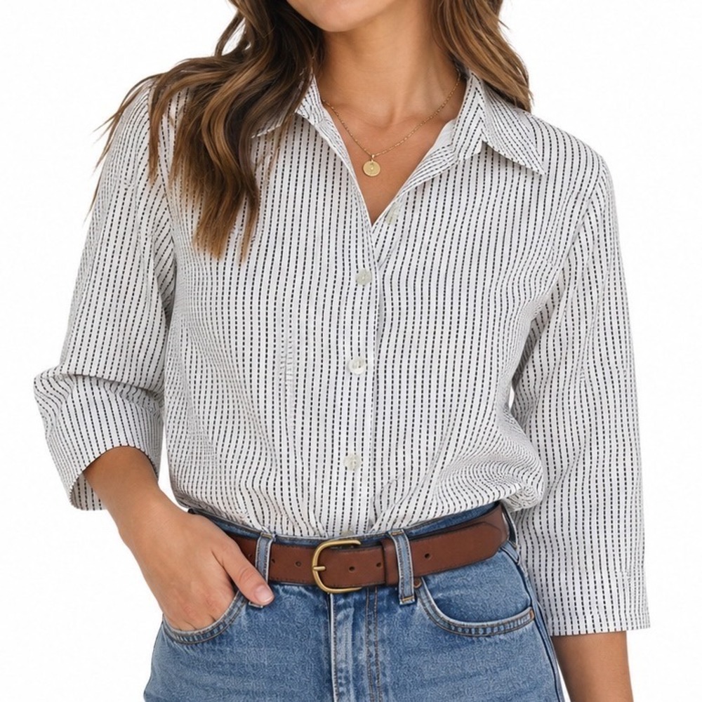 🔴 5 for $25! Vintage 80's Allison Daley Blouse 3/4‎ Sleeve Shirt Black White 10
